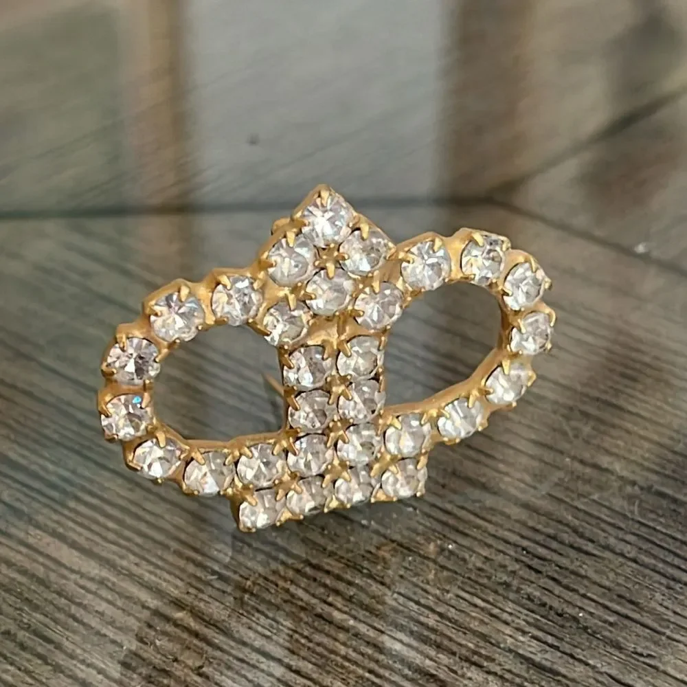 Vintage Gold-tone Crown Brooch with Rhinestones